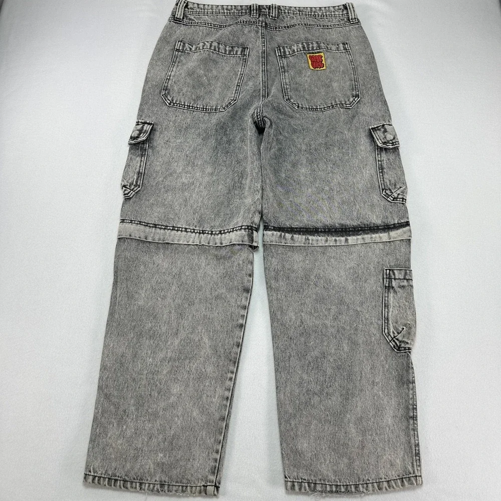 Empyre Jeans Mens 34x30 Gray Relaxed Wide Leg Cargo Acid Wash Denim Streetwear